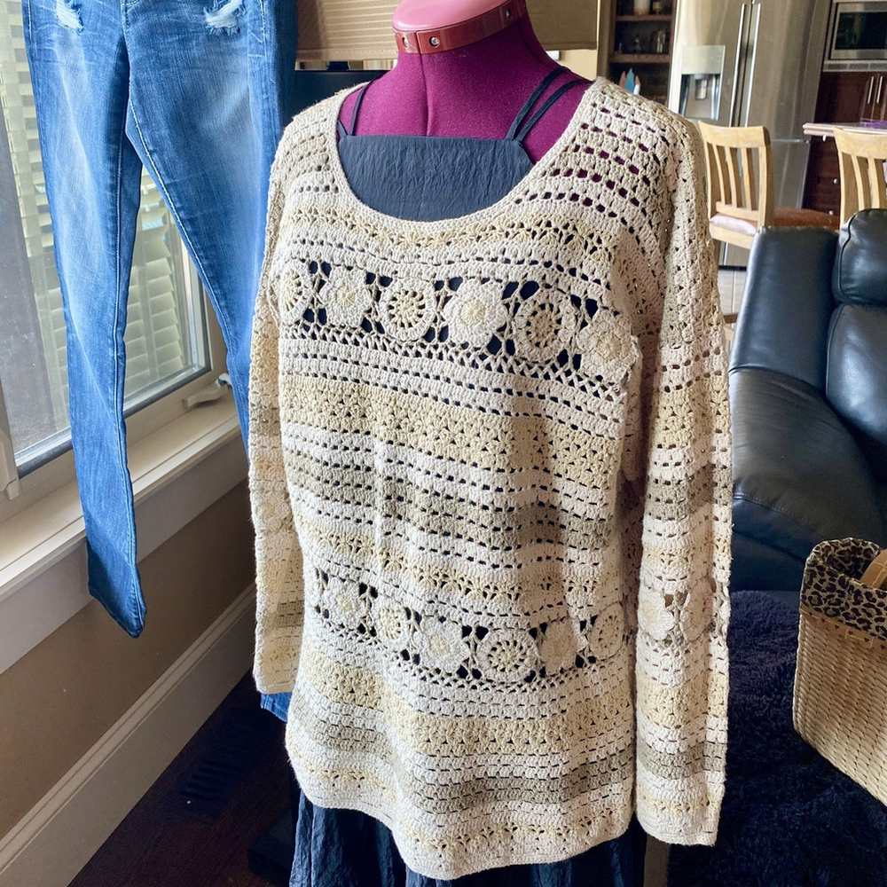 Minkpink sweater Womens Medium / L Cream neutral crocheted Y2K Coastal sweater